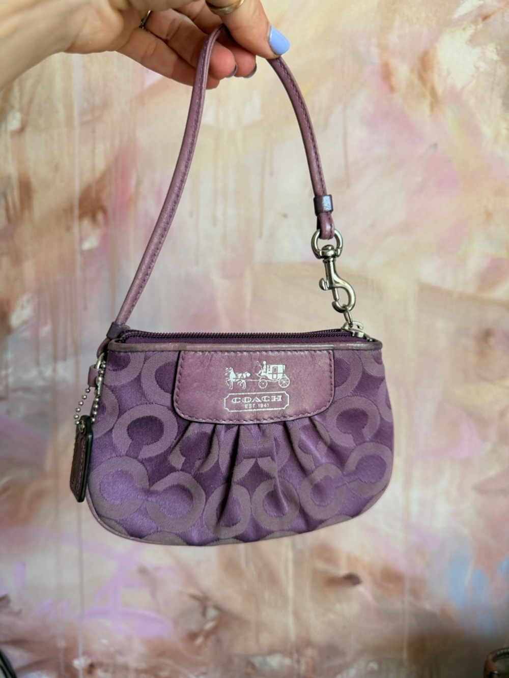 Coach Purple Signature Jacquard Small Wristlet